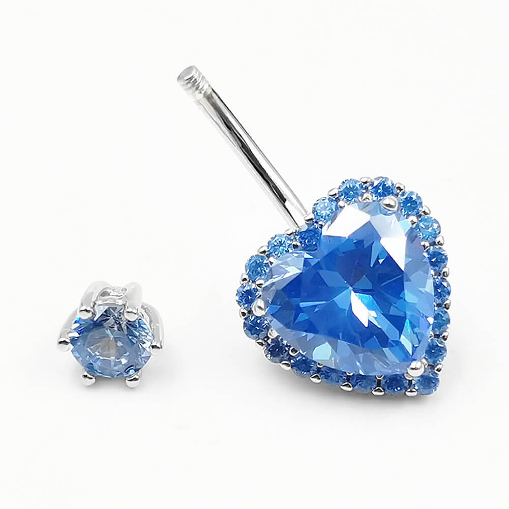 Arardo Sterling Silver Belly Button Rings, Real 925 Sterling Silver, Blue Heart CZ Belly Piercing Jewelry, 14G Sterling Silver Navel Piercing Rings
