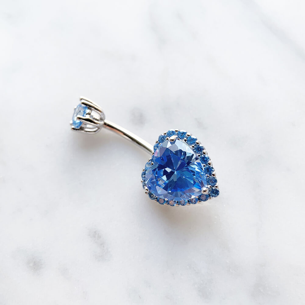 Arardo Sterling Silver Belly Button Rings, Real 925 Sterling Silver, Blue Heart CZ Belly Piercing Jewelry, 14G Sterling Silver Navel Piercing Rings