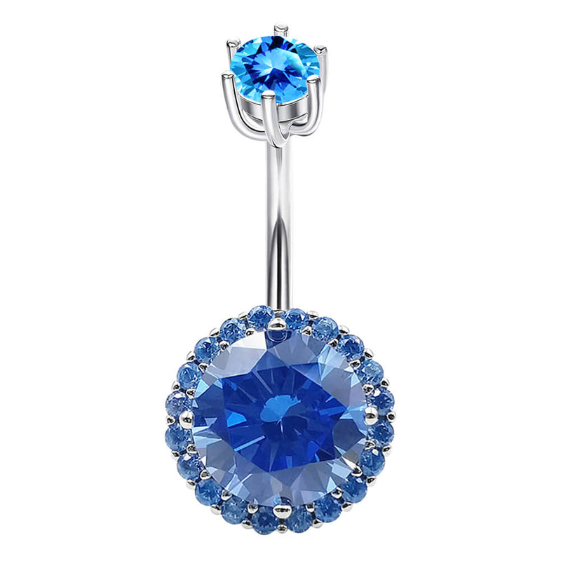 Arardo Sterling Silver Belly Button Rings, Real 925 Sterling Silver, Blue Circular CZ Belly Piercing Jewelry, 14G Sterling Silver Navel Piercing Rings