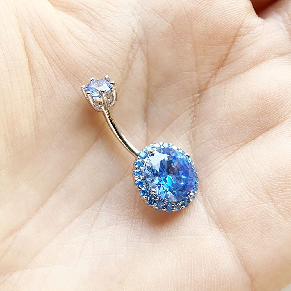 Arardo Sterling Silver Belly Button Rings, Real 925 Sterling Silver, Blue Circular CZ Belly Piercing Jewelry, 14G Sterling Silver Navel Piercing Rings