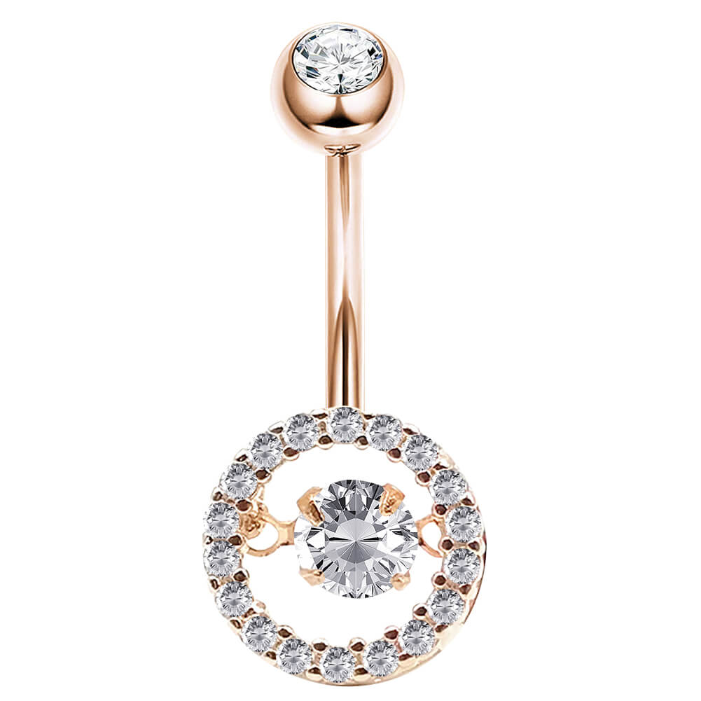 Arardo Sterling Silver Belly Button Rings, Real 925 Sterling Silver, Champagne Gold Circular CZ Belly Piercing Jewelry, 14G Sterling Silver Navel Piercing Rings