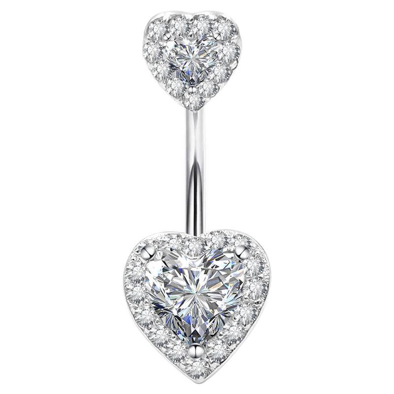 Arardo Sterling Silver Belly Button Rings, Real 925 Sterling Silver, Double Heart CZ Belly Piercing Jewelry, 14G Sterling Silver Navel Piercing Rings