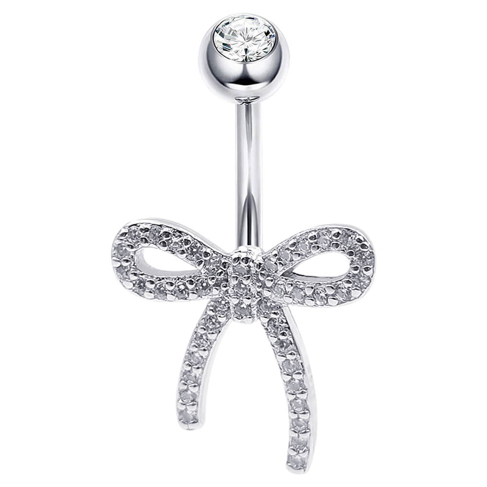 Arardo Sterling Silver Belly Button Rings, Real 925 Sterling Silver, Bow CZ Belly Piercing Jewelry, 14G Sterling Silver Navel Piercing Rings