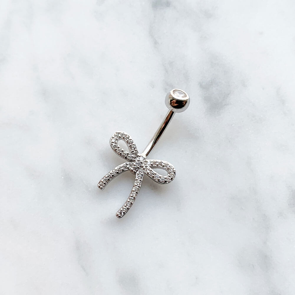 Arardo Sterling Silver Belly Button Rings, Real 925 Sterling Silver, Bow CZ Belly Piercing Jewelry, 14G Sterling Silver Navel Piercing Rings