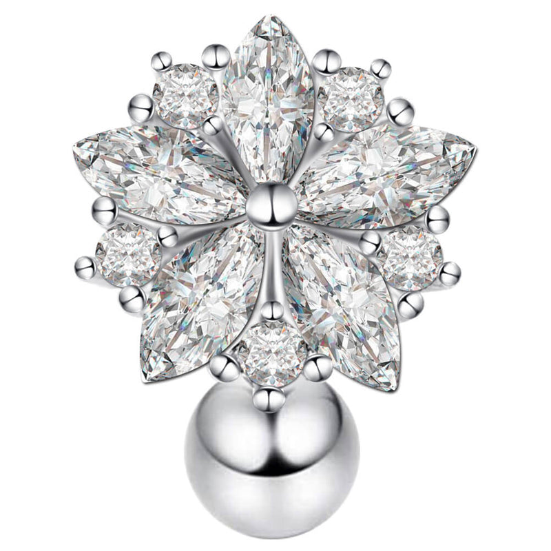Arardo Sterling Silver Belly Button Rings, Real 925 Sterling Silver, Top Down Reverse Flower CZ Belly Piercing Jewelry, 14G Sterling Silver Navel Piercing Rings