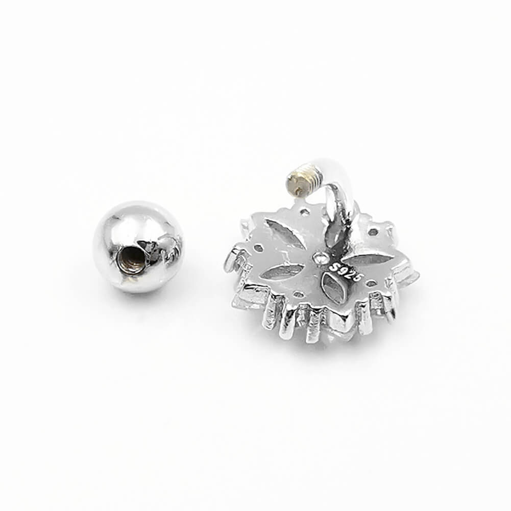 Arardo Sterling Silver Belly Button Rings, Real 925 Sterling Silver, Top Down Reverse Flower CZ Belly Piercing Jewelry, 14G Sterling Silver Navel Piercing Rings