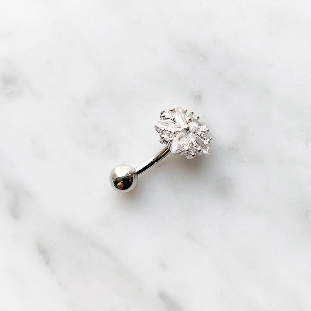 Arardo Sterling Silver Belly Button Rings, Real 925 Sterling Silver, Top Down Reverse Flower CZ Belly Piercing Jewelry, 14G Sterling Silver Navel Piercing Rings