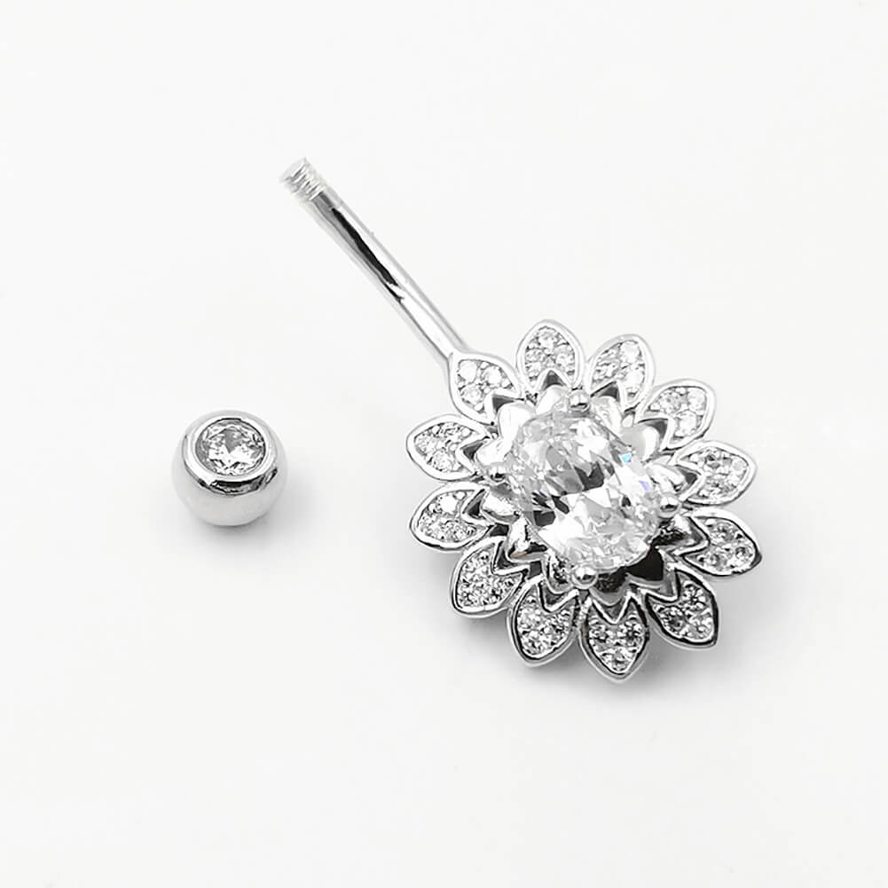 Arardo 925 Sterling Silver Belly Button Rings 14G Navel Rings Sterling Silver Belly Rings Belly Piercing Jewelry Ellipse Flower SS9