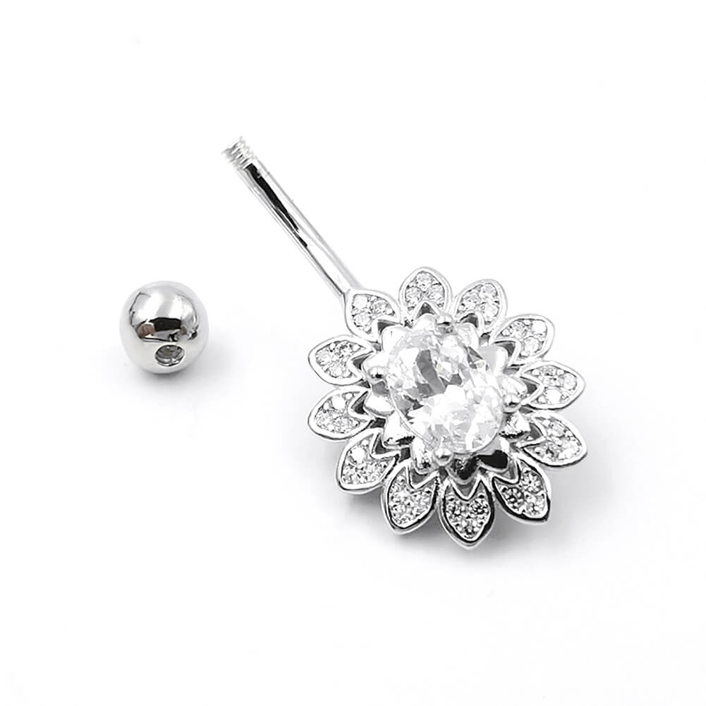 Arardo 925 Sterling Silver Belly Button Rings 14G Navel Rings Sterling Silver Belly Rings Belly Piercing Jewelry Ellipse Flower SS9